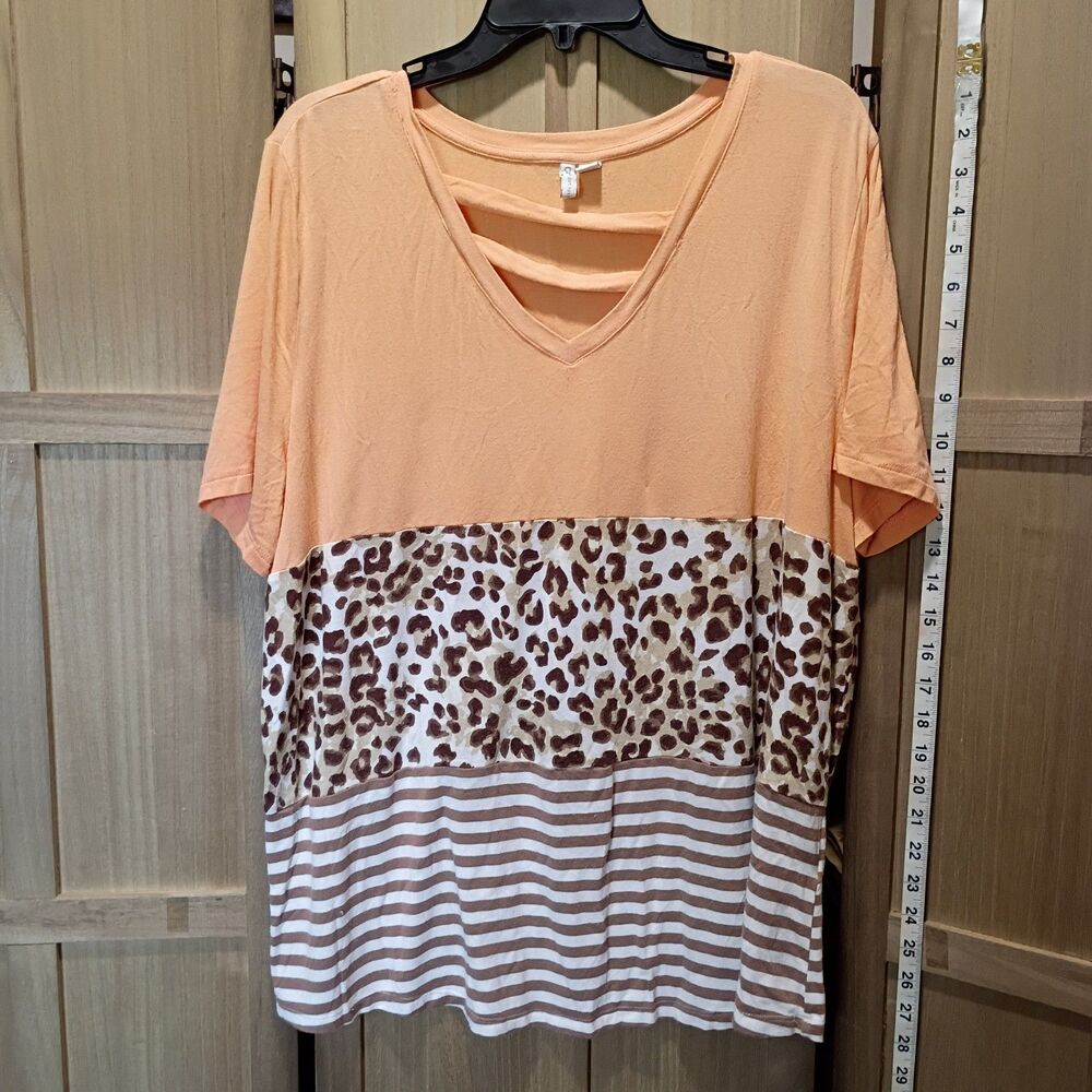 Cato xl patchwork leopard peach shirt